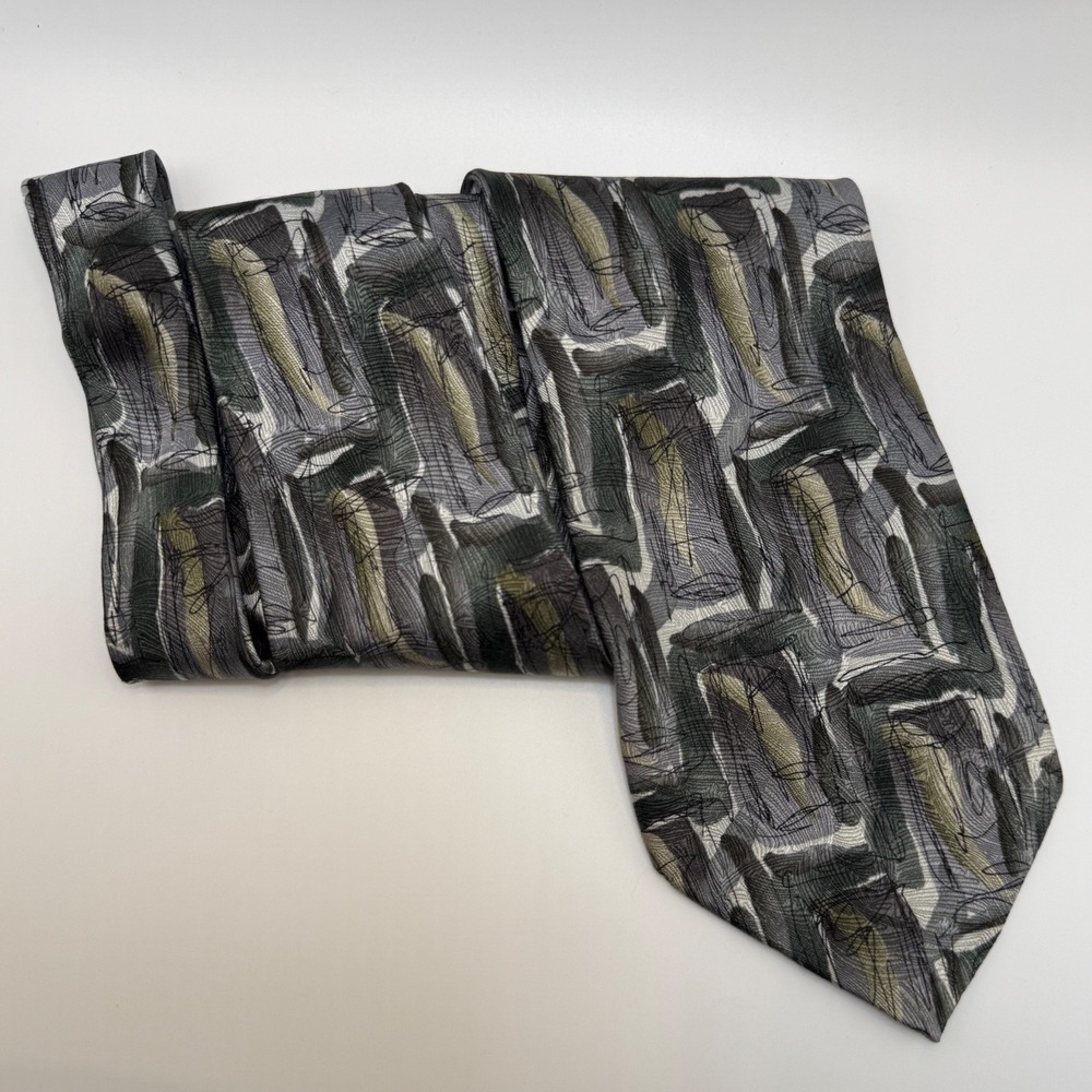 J. Garcia Silk Tie OS Abstract Art Carousel Collection 14 Grey Green Vintage 90s